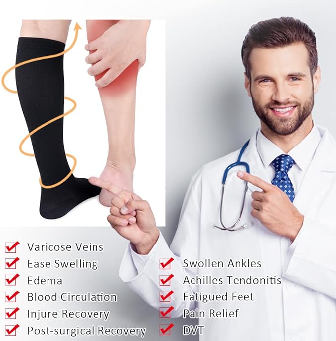 CASMON 2 Pairs Zipper Compression Socks for Women & Men,15-20 mmHg Closed Toe Knee High Support Sock for Varicose Vein Edema