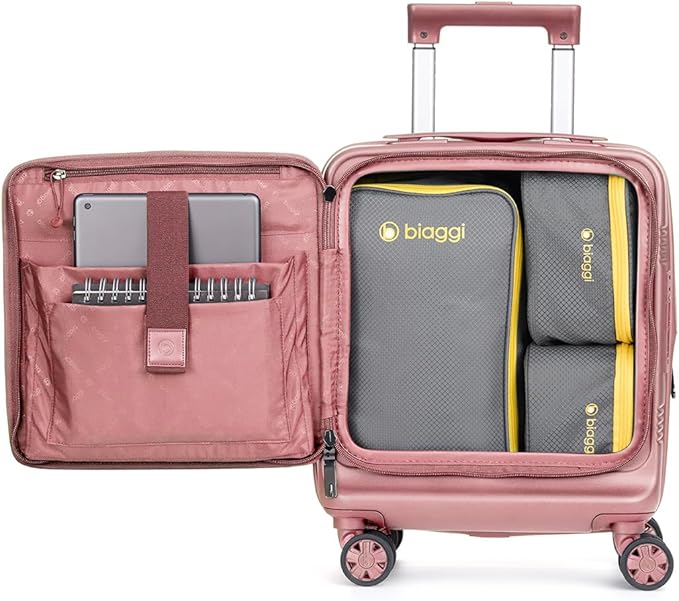 biaggi Runway Hybrid Expandable Underseat Carry-On – Lightweight TSA-Approved Polycarbonate Travel Bag, Perfect for Getaways & Long Weekends (Expandable Underseater, Pink)