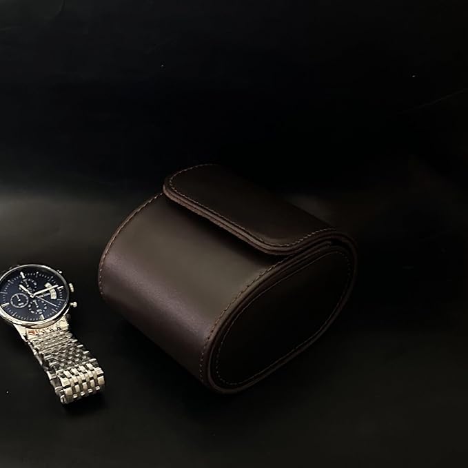 Longjet Watch Roll Travel Case for Men Portable Watches Organizer Box with Removable Velvet Pillow Holder (1 Slot Chocolate Brown/Genuine Leather)