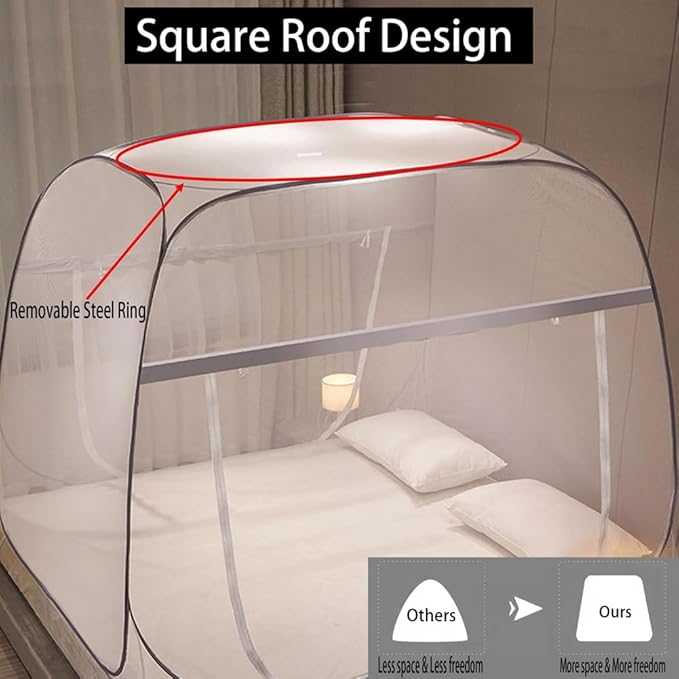 Pop-Up Mosquito Net Tent for Beds Portable Folding Canopy with Net Bottom, Fits Twin to King Size 79x71x59inch, Easy Install Wash for Baby Adults, Indoor Outdoor Use (Blue-Queen Bed)