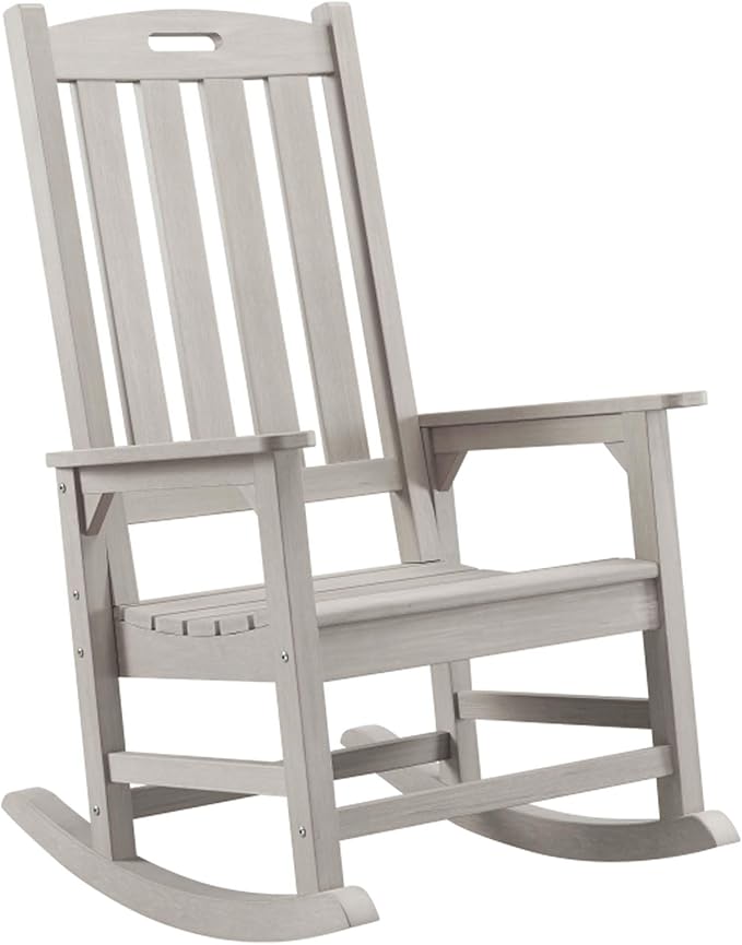 Psilvam Oversized Outdoor Rocking Chair, with 21" Wide Seat and 32" Tall Backrest, Pre-Assembled with Most Components for Effortless Installation (Gray)