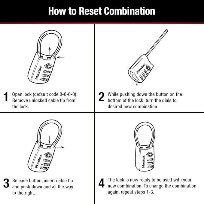 Master Lock Set Your Own Combination TSA Approved Luggage Lock, Travel Zipper Padlock is Perfect for Suitcases, Bags, or Backpacks, 4 Pack, Color May Vary, 4688EC4