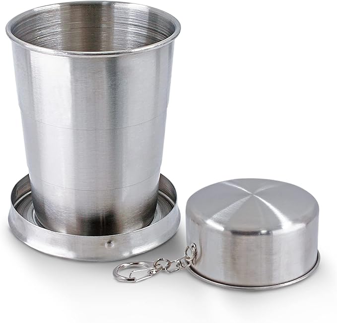 Litoexpe 5oz Collapsible Travel Cup With Keychain, Stainless Steel Folding Camping Cup Portable Drinking Mug For Hiking, Picnic and other Outdoor Activities, 150ml