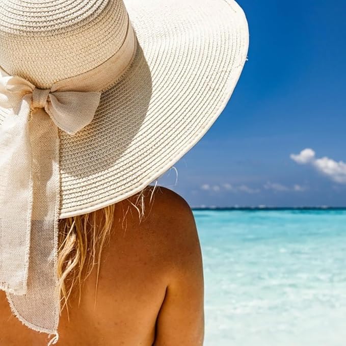 DRESHOW Beach Hats for Women Big Straw Wide Brim Summer Hat Floppy Foldable Roll up Cap Sun Hat UPF 50+