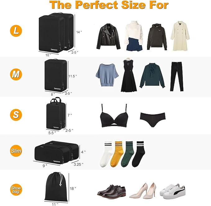 8 Set Compression Packing Cubes for Travel, Waterproof Luggage Organizers, Suitcase Organizer Set for Carry-On & Checked Baggage, Travel Accessories for Men & Women