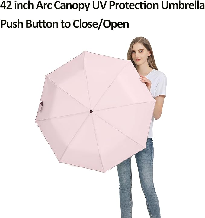 BAODINI Small UV Protection Travel Umbrella Compact for Rain and Sun UPF 50+ 41 inch Portable Umbrella for Women and Men