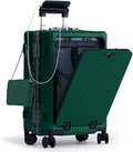 Nobl Travel Carry On Luggage, Noble Zipperless Aluminum Frame PC Hard Shell Suitcase, 22.5x15x9.5 Airline Approved, 360° Spinner Wheels, TSA Locks, USB Charging Port, Cup & Phone Holder -Forest Green
