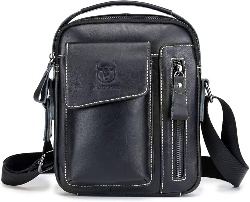 KPYWZER Genuine Leather Shoulder Bag Small Men Messenger Pack Handbag Sling Crossbody Bag Man Purse for Business