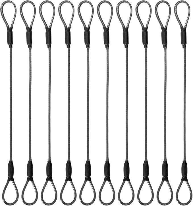 3.3mm Steel Wire Rope Outdoor Travel Security Cable Lock,Braided Steel Coated Safety Cable Luggage Lock,Safety Cable Wire Rope Chain Lock Double Loop Lightweight (Black, 12in/10Pcs)