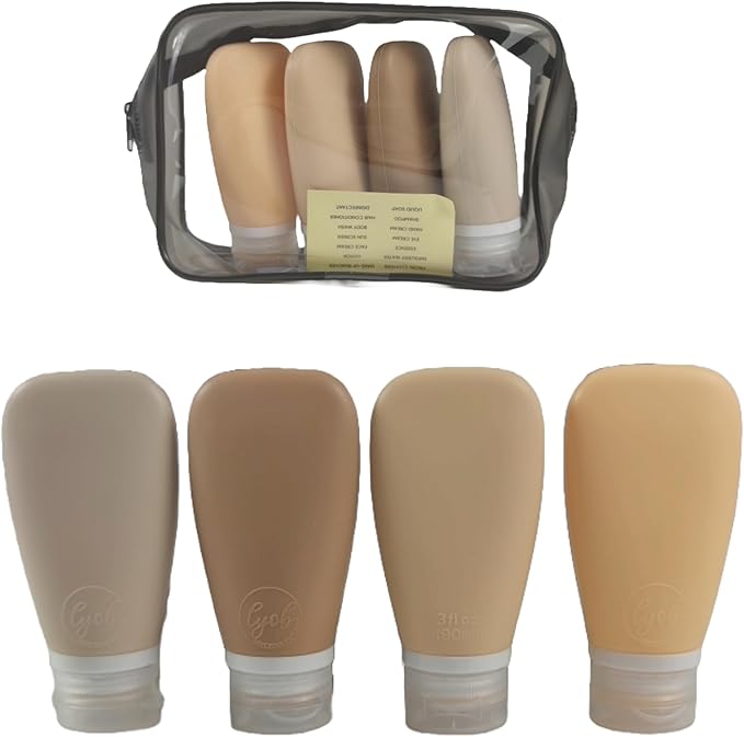 Travel Bottles for Toiletries, TSA Approved 3oz Leak Proof Silicone Refillable Squeeze Travel Size Containers BPA Free for Cleansers, Lotions, Shampoo w/Clear Bag (NEW earth tone set)