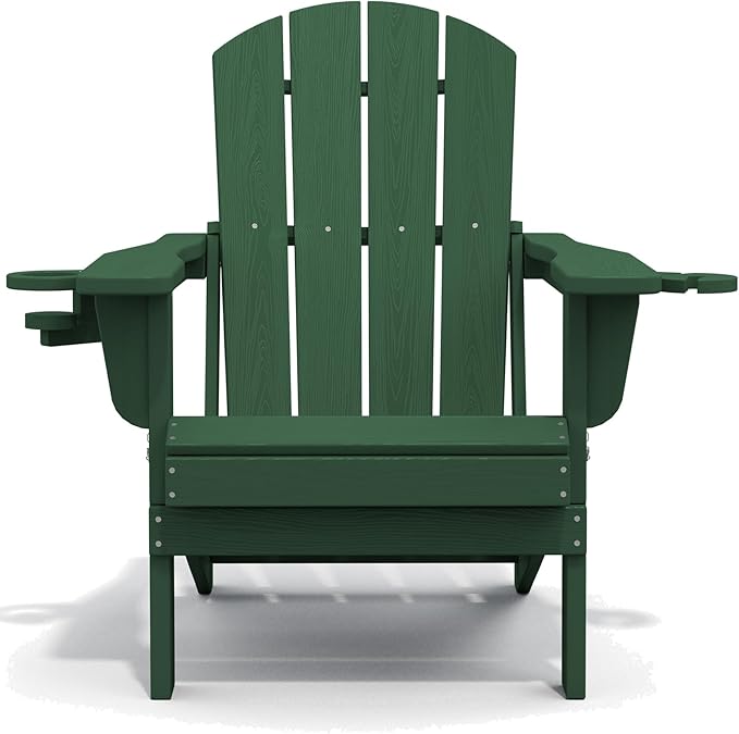 SERWALL Adirondack Chair with Cup Holders - Composite Adirondack Chairs Set of 8 HDPE Outdoor Chairs All Weather Use- Green