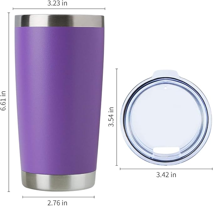 DOMICARE 20oz Stainless Steel Tumbler Bulk with Lid, Double Wall Vacuum Insulated Travel Mug, Powder Coated Coffee Cup (Powder Purple, 12)