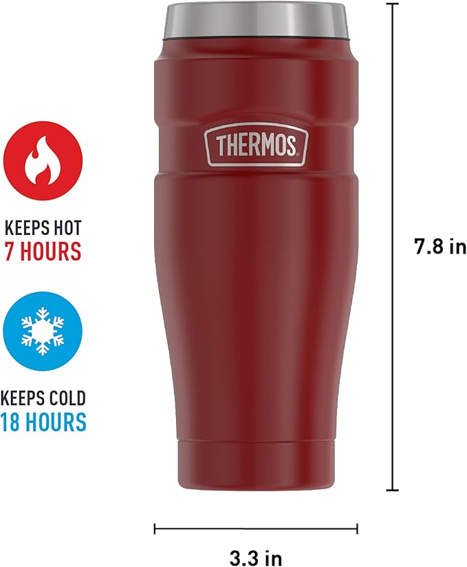 THERMOS Stainless King Vacuum-Insulated Travel Tumbler, 16 Ounce, Rustic Red (Pack of 4)