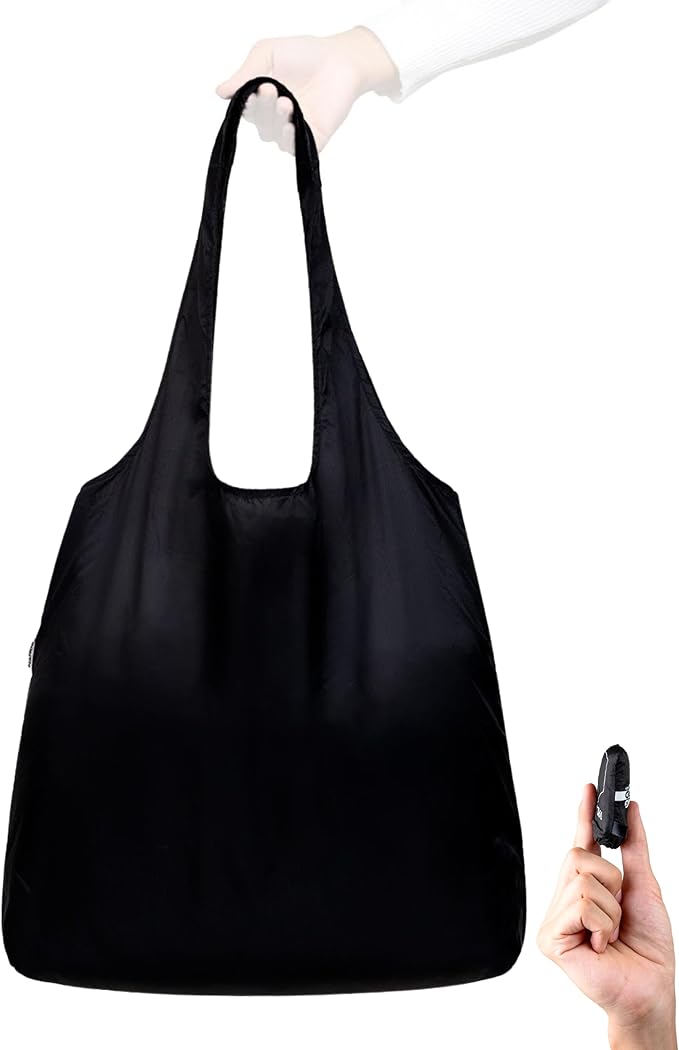 Nanobag Ultra-Lightweight Foldable Tote for Women & Men, Reusable Grocery & Travel Bag, Packable Collapsible Compact Market Essential (Standard Black)