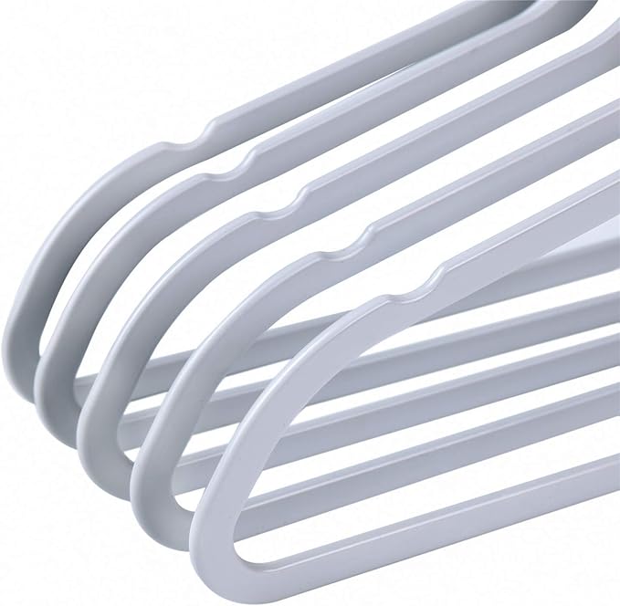 Quality Hangers Clothes Set 50 Pack - Non-Velvet Plastic for Clothes - Heavy Duty Coat Set - Space-Saving Closet With Chrome Swivel Hook, Functional Non-Flocked, Gray