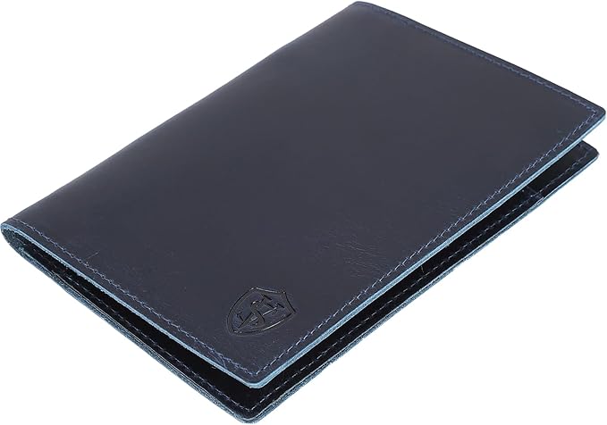 STAR VISTA Albatross Leather Travel Passport Holder, Minimalist Design, Full Grain Leather Case for Women and Men - Slim Passport Wallet, Bifold, RFID Blocking, Navy Blue