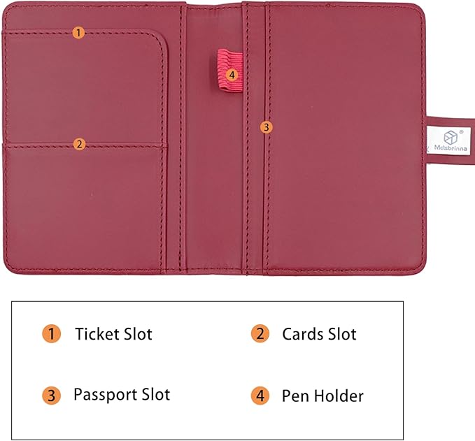Melsbrinna Premium Leather Passport Holder Covers Case, Waterproof Rfid Blocking Travel Wallet Passport Holder with Pen Holder, Cute Passport Book for Women/Men