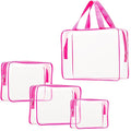 4Pcs Crystal Clear PVC Travel Toiletry Bag Kit for Women Men, Waterproof Vinyl Packing Organizer Storage Bags with Zipper Handle Straps, Cosmetic Pouch Carry on Airport Airline Compliant Bag Handbag