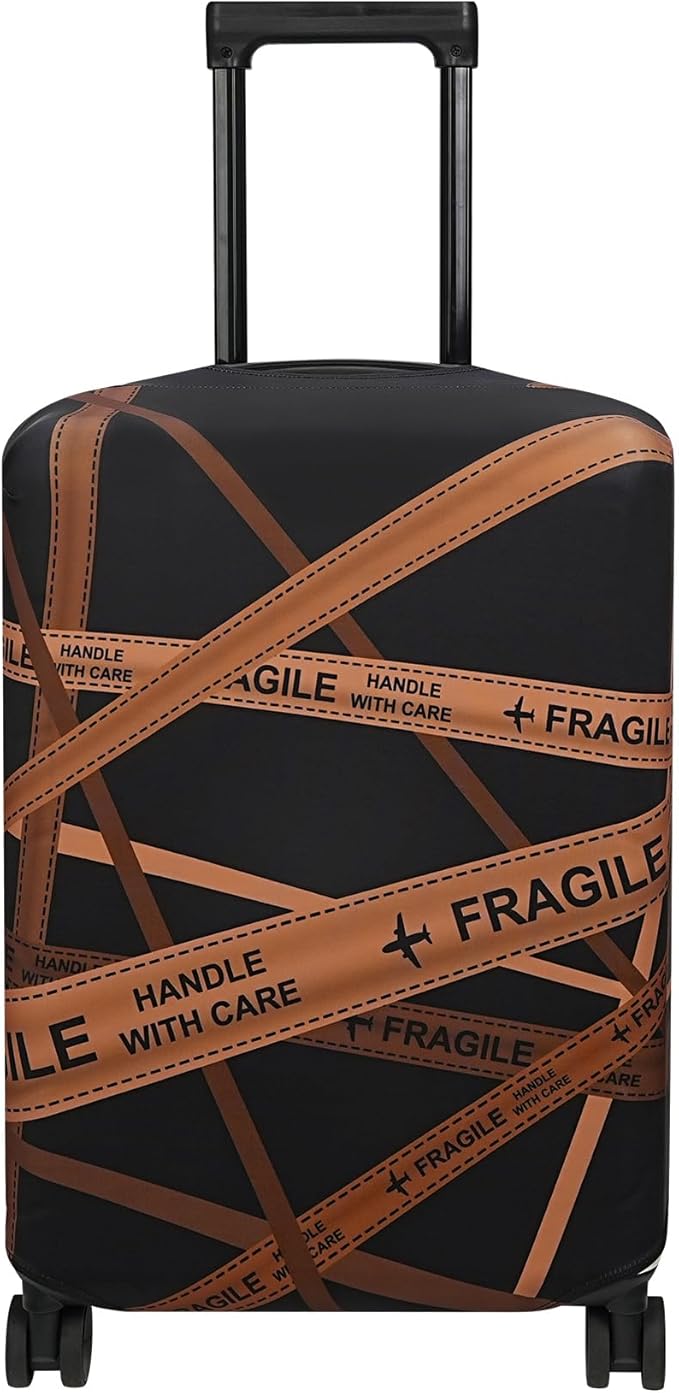 Explore Land Travel Luggage Cover Suitcase Protector Fits 31-32 Inch Case (Gold Fragile, XL)