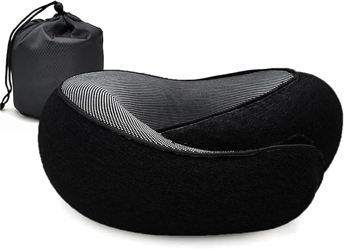 RURING Travel Pillows for Airplanes, Travel Neck Pillow Travel Pillow, Neck Pillow Airplane Memory Foam 360 Degree Support Stowable Pillows for Airplanes Offices and Cars (Black)