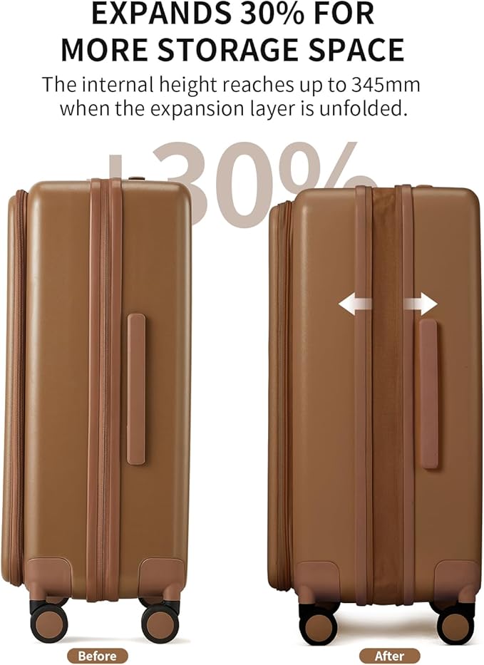 aji Expandable Top Opening Luggage Sets 2 Piece with Spinner Wheel, 20/26 Inch Luggage with TSA Lock, Lightweight PC Hard Shell Travel Luggage Suitcases for Men Women, 2-Piece Set, Chocolate Brown