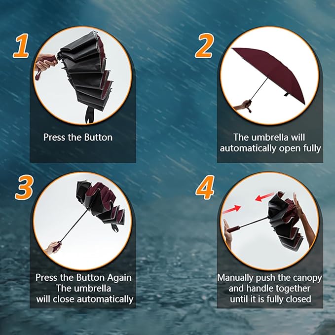 Large Double-Ribs Umbrella Automatic Folding Umbrella for Women Men, Travel, UPF 50+ UV Protection