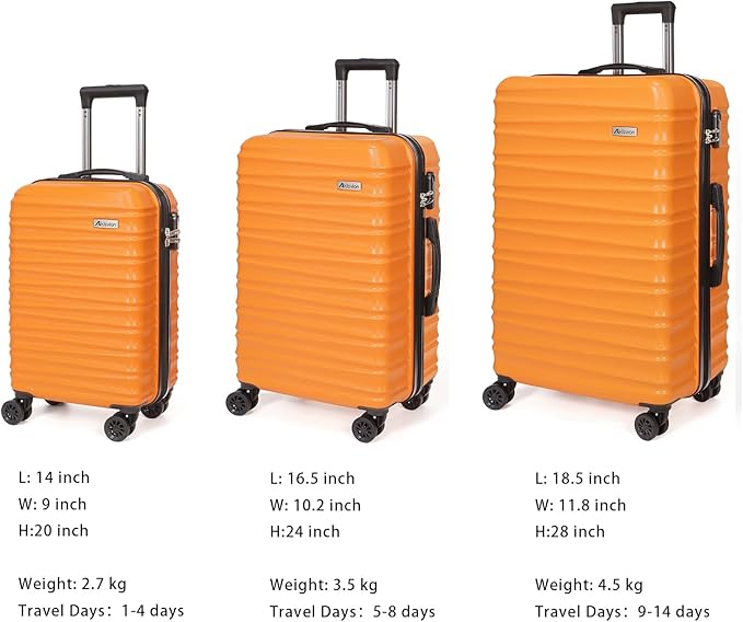 Luggage Set 3 Pieces (20/24/28) -Suitcase Set - Carry on Luggage with Wheels - Check-in Luggage - PC + ABS Durable Suitcase Rotating Silent Wheels Hardside Luggage with Spinner Wheels,5pcs (Orange)