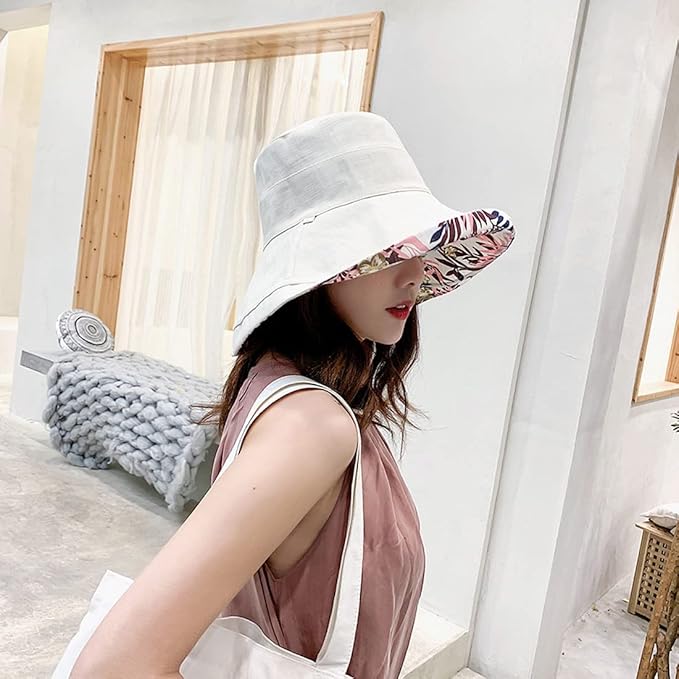 Women Wide Brim Sun Hats Metal Wired Edge Summer UV Protection Beach Fishing Hat for Hiking Garden Travel Chin Strap