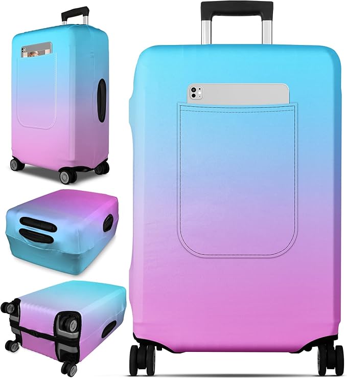 Slohif Luggage Cover for Suitcase Tsa Approved Protector - Luggage Sleeve Large Suit Case Cover Travel Stretch Baggage Case Protective Washable Fit 24-27 Inch Blue Rose Gradient M