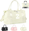 Initial Travel Duffel Bag Sports Gym Bag for Kids Teen Birthday Gifts,Beige Personalized Weekender Bag Carry On Dance Bags for Women Men,Waterproof Monogram Overnight Bag with Trolley Sleeve(Letter Z)