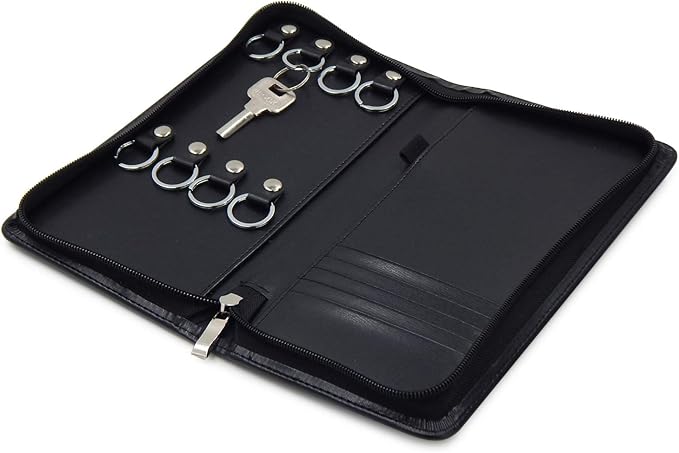 OFFIDIX PU Leather Portable Key Cabinet,8-Key Hooks Portable Zippered Key Case Menus Card Organizer Holder Business Padfolio for Real Estate Sales,Hotel Executives, Car Service