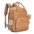 BabbleRoo Leather Diaper Bag Backpack - Baby Essentials Travel Baby Bag, Multi function, Water Resistant, with Changing Pad, Stroller Straps & Pacifier Case – Unisex, Light Brown