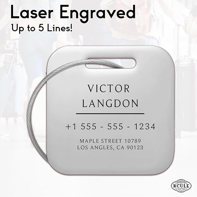 Stainless Luggage Tags for Suitcases: Metal Personalized Luggage Tags and Bags with Customizable Texts (Silver)