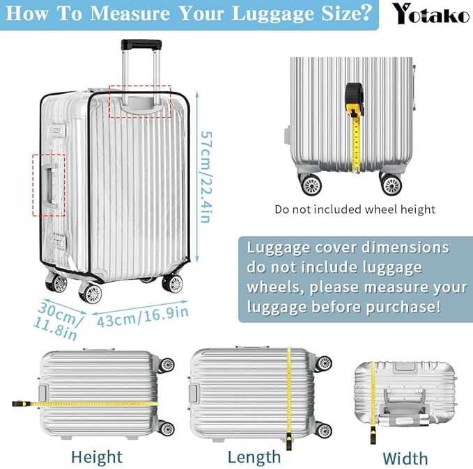 Yotako Clear PVC Suitcase Cover Protectors 24 Inch Luggage Cover for Wheeled Suitcase 24''