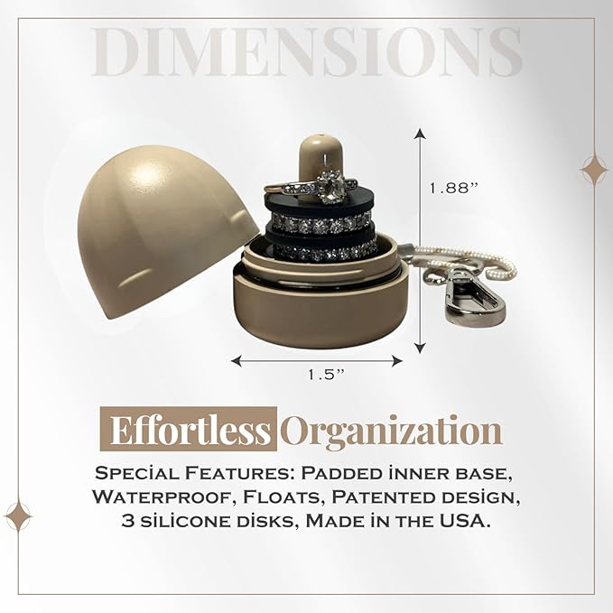 RING THING - Ring Holder Keychain, Jewelry Organizer and Storage, Portable Waterproof Ring Holder, Pill Box Keychain Container, Gym Accessory, and Travel Ring Case (Khaki)