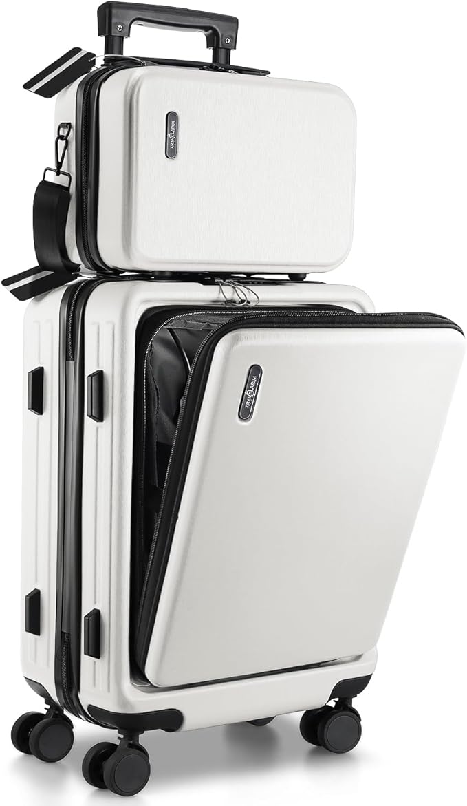 22 Inch Carry On Luggage 22x14x9 Airline Approved, Carry On Suitcase with Wheels, Hard-shell Carry-on Luggage, Durable Luggage Carry-On, White Small Suitcase with Cosmetic Case
