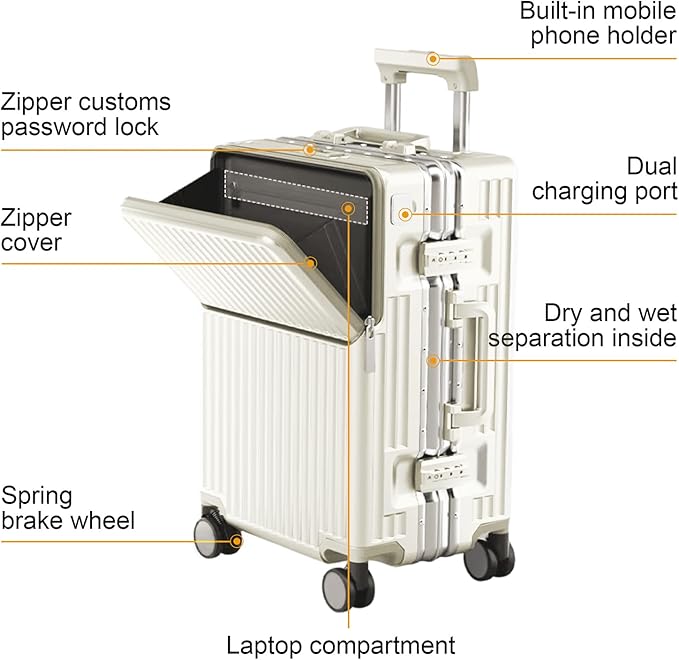 Zipperless Luggage, Polycarbonate Aluminum Hard Shell, Expandable Carry-On Suitcase with Spinner Wheels, Hard Shell Suitcase, 26 Inch Cabin