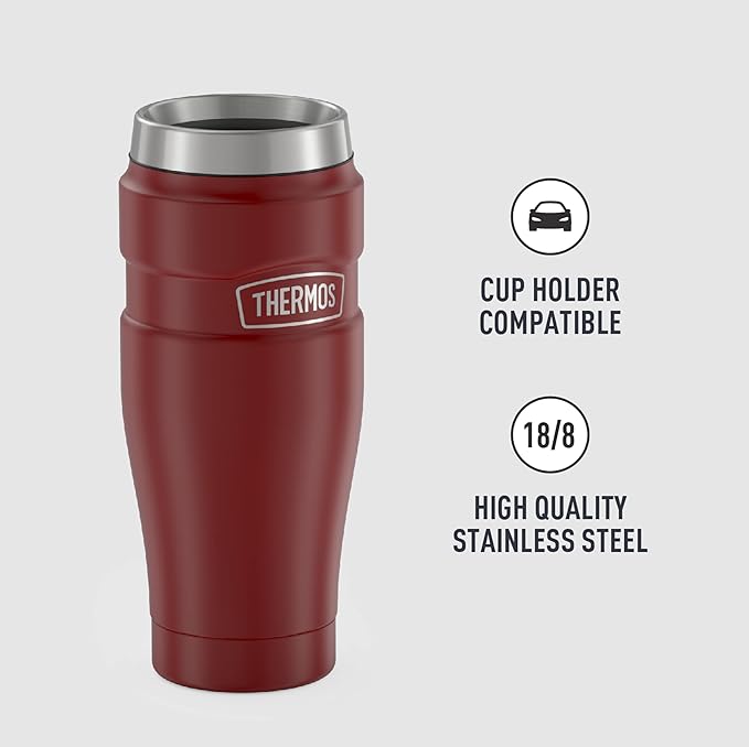 THERMOS Stainless King Vacuum-Insulated Travel Tumbler, 16 Ounce, Rustic Red (Pack of 4)