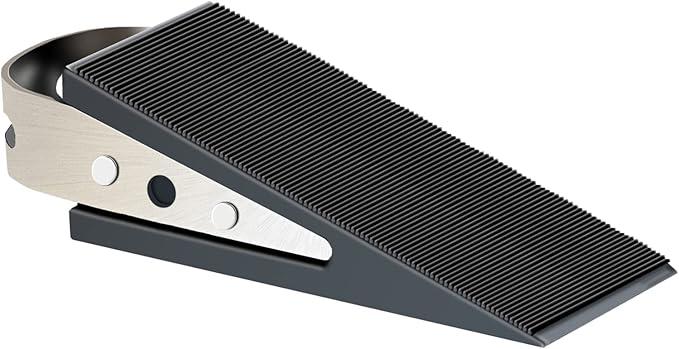 Shackcom Rubber Door Stopper Wedge, 1 Pack Black Heavy Duty Door Stop Suitable for All Floor Types, with Stainless Steel Hangers for Easy Storage, Prevents Unwanted Slams and Bumps