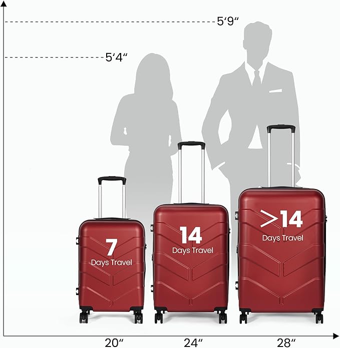 Luggage Sets 3 Piece with Spinner Wheel, Hardside Suitcase Set with TSA Lock, Expandable Lightweight Travel Luggage for Women, Red