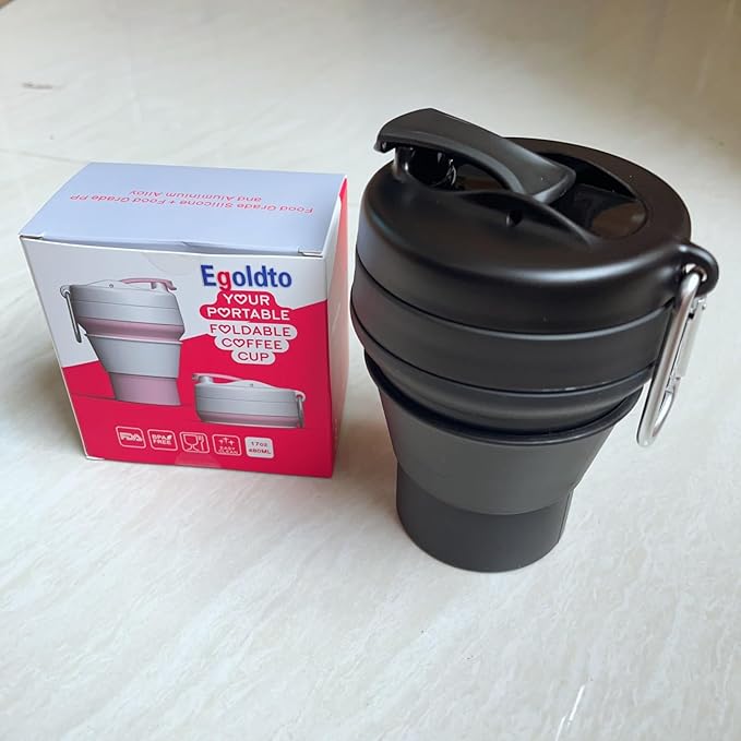 Collapsible Coffee Cup, 2 Pack 16 OZ 480ml Silicone Travel Folding Cup, Leak Proof BPA Free Portable Cup, Travel mug with Lids for Camping hiking (2 * 16OZ)