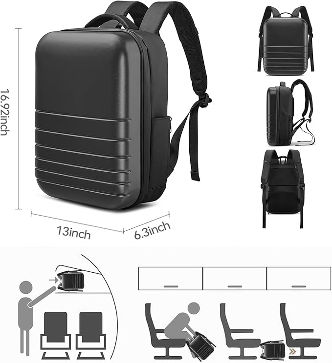 SOKOK Carry On Travel Backpack Waterproof Business Backpack with Laptop Compartment, Hardshell Computer Backpack for Men and Women, Graphite
