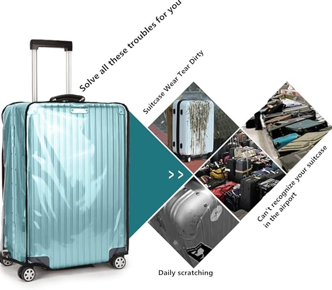 Suitcase Covers for Luggage – TSA Approved Clear PVC Luggage Protector Cover, Thick Transparent Waterproof Sleeve with Large Hook and Loop Closure, Fits 30" Wheeled Suitcases