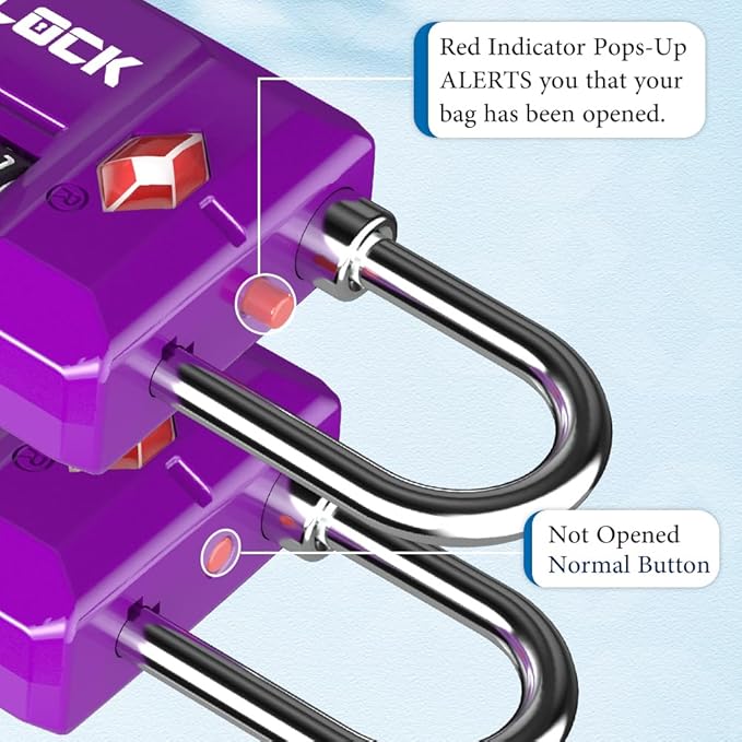 TSA Approved Travel Luggage Locks, Open Alert Combination Lock for School Office & Gym Locker,Toolbox, Pelican Case,Easy Read Dials- 1, 2 & 4 Pack (1, Dark Purple 2 Pack)