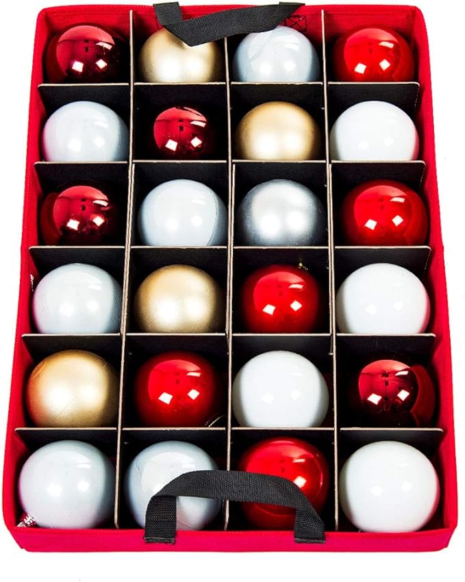 Santa's Bags [Christmas Ornament Storage Box with Dividers] - (Holds 48 Ornaments up to 3 Inches in Diameter) | Acid-Free Removable Trays with Separators | 2 Removable Trays