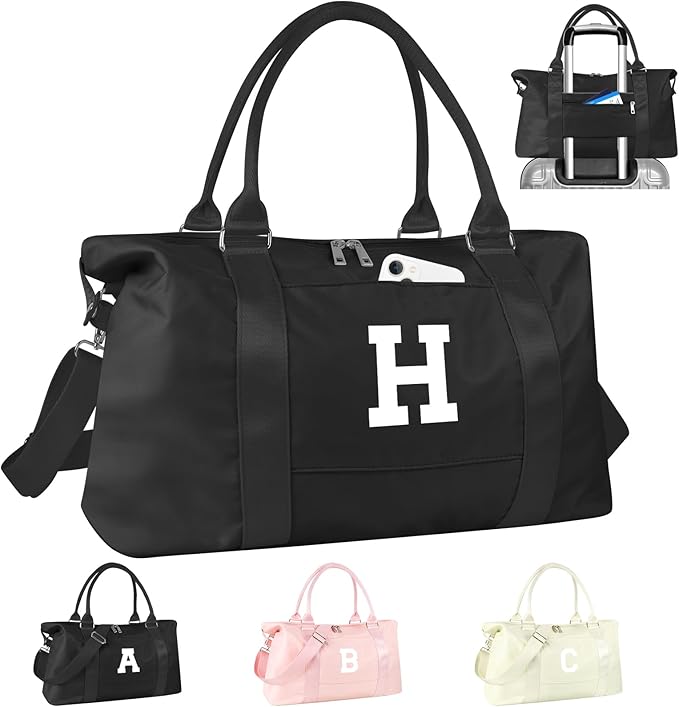 Initial Travel Duffel Bag Sports Gym Bag for Boys Teen Birthday Gifts,Black Personalized Weekender Bag Carry On Tote Bags for Men,Waterproof Overnight Luggage Bag Airplane Travel Essentials(Letter H)