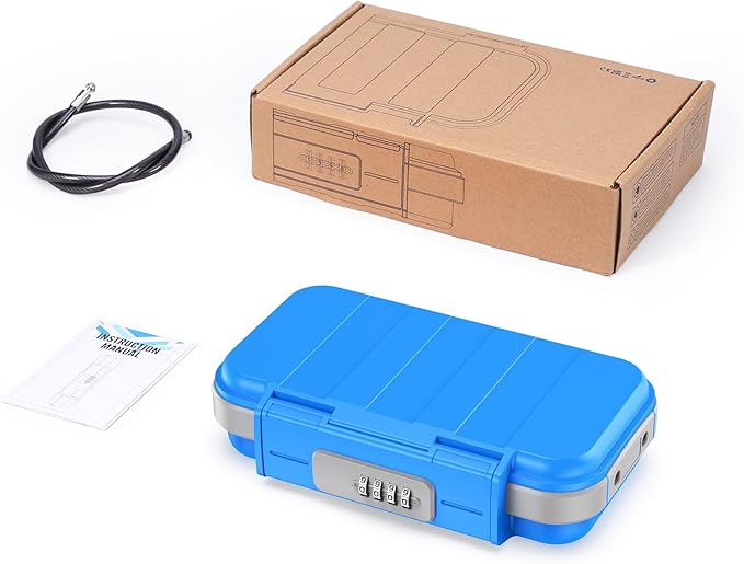 LOFICOPER Portable Safe Box, Portable Security Case, Waterproof Combination Lock Box for Travel, Small Personal Beach Safe with Removable Chain, for Travel, Hotel, Riding, Blue