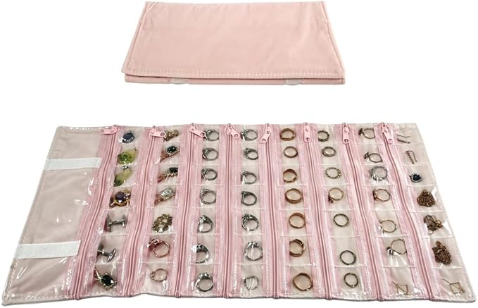 Travel Jewelry Roll Bag Portable Organizer Pouch With Grids&PVC Cover Storage Bags for Necklace, Bracelet, Bracelet,Ring, Badge, Pendant