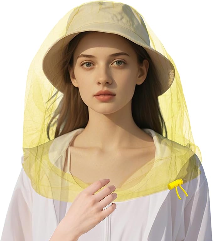 Oversized Mosquito Net 42 x 25 Inches Ultra Large Mosquito Head Net Face Neck Fly Mesh Netting Fits All Hats for Outdoor Camping Hiking Fishing Gardening Safari(Yellow)