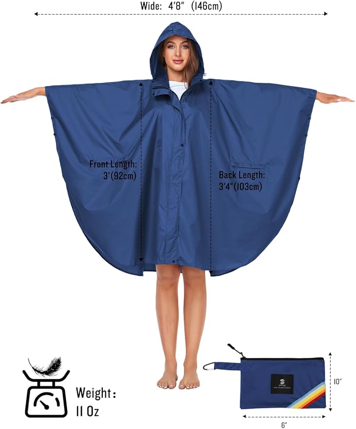 SaphiRose Unisex Rain Poncho Hooded Waterproof Raincoat for Adults Women